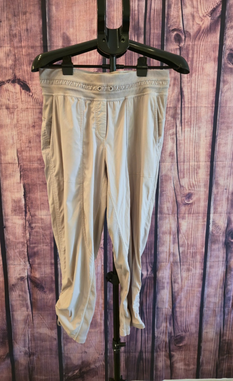Lululemon‎ Dance Studio Mid Rise Crop Pants 8 Pinstripe Mauve Grey Cinch Hem